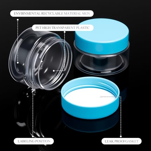 SATINIOR 24 Pieces Clear Plastic Jars with Lids, Blue Lid, 1 oz - color: Blue Lid, size: 1 oz