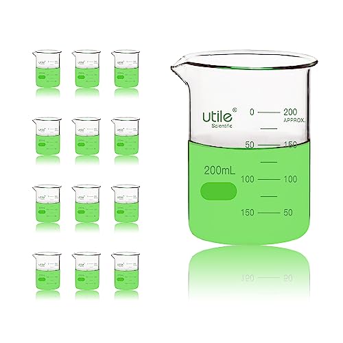 Utile 12 Pcs Glass Beaker Set, Vol.200ml Beakers, Glass Beaker with Double Scale Printed Graduation, 4000.0200.12-X - style: 12 pcs of 200ml
