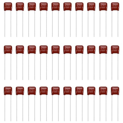 MECCANIXITY 30 Pcs Metallized Polypropylene Film Capacitors 474J 0.47UF - size: 474J 0.47UF