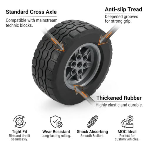 8 PCS Set Technic Wheel Tires, 62x20 Tyre & 43.2x18 Wheel Rim, Compatible with legoes and Major Brand, STEM Learning and Gift for Kids Ages 6 7 8 9 10 11 12+