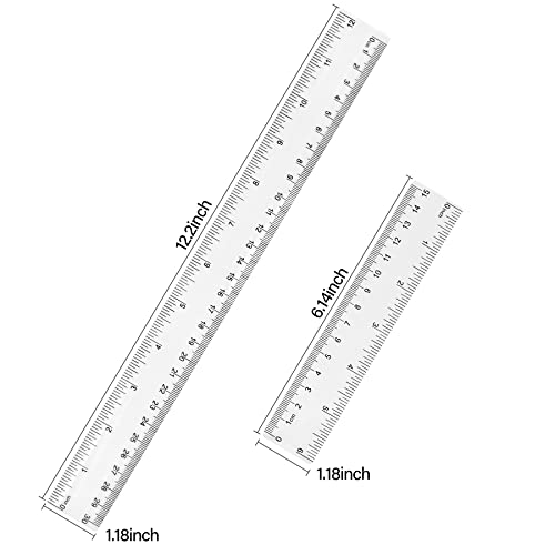 Unjoo Clear Plastic Ruler 6 Inch+12 Inch Straight Ruler, for School, Office - color: 6inx12in/2pcs, size: 6inx12in