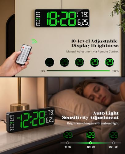 Digital Wall Clock for Classroom, 13" Digital Clock Large Display - color: Green, size: 13 Inch