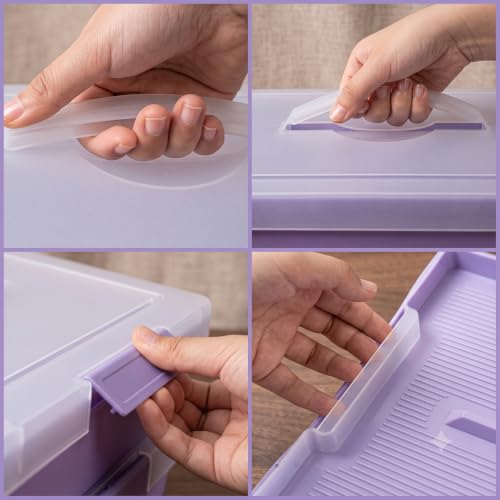 1/2 Pack Craft Organizers and Storage Box with Removable Tray, Portable Project Case with Handle and Lid, 2-Tier Art Supply Organizer, File Box for A4 Paper, Scrapbook, 5-Quart (2)