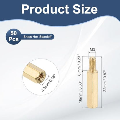 PATIKIL 50 Pcs Male to Female Thread Spacer Screws M3 x 16mm + 6mm Brass Hex Standoff PCB Motherboard Spacer Screw Nut for Drone Quadcopter Computer Electronic Projects Circuit Board - size: M3 x 16mm + 6mm
