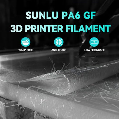 SUNLU PA6-GF 25% Glass Fiber Nylon 1.75mm 3D Printing Filament Black 1KG - color: 1kg Pa6-gf25 Black (Hex Code: #000000 ), size: Nylon