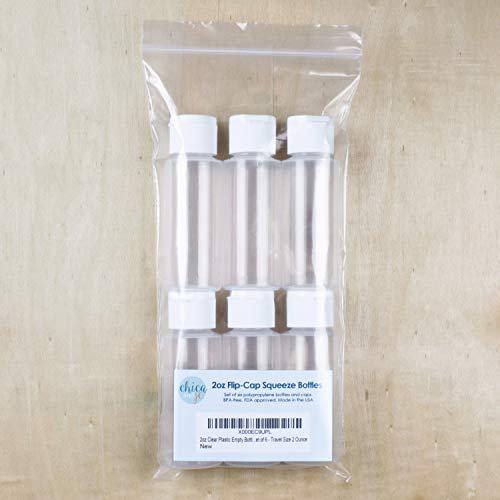 Chica and Jo 2oz Clear Plastic Empty Squeeze Bottles, Travel Size, Set of 6