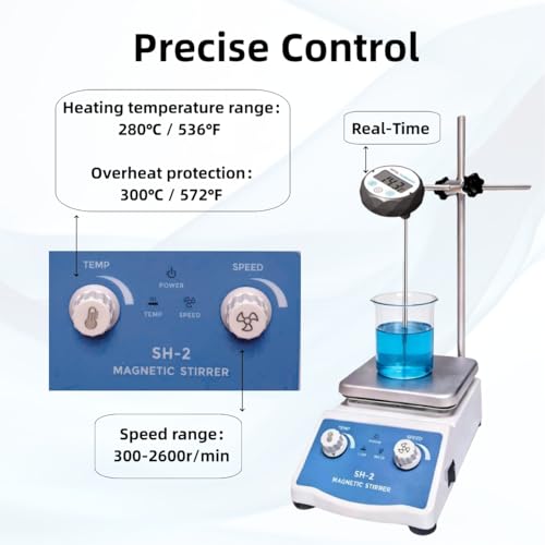 SYLPHID SH-2 Magnetic Stirrer Hot Plate, 536°F/280℃ Max Lab Hotplate Mixer with 2600 RPM Stir Plate, Includes Electronic Probe Thermometer, Fuse, Stir Bar,Support Stand&a Pair of Nitrile Gloves