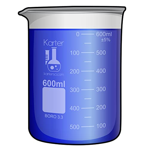 600ml Beaker, Low Form, Borosilicate 3.3 Glass, Double Scale, Karter Scientific 232T4 (Single) - size: 600ml, style: Pack of 1