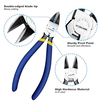 VCELINK Wire Cutter 6-Inch Side Cutter, CR-V Small Flush Cutter - size: 6"x 1 PC