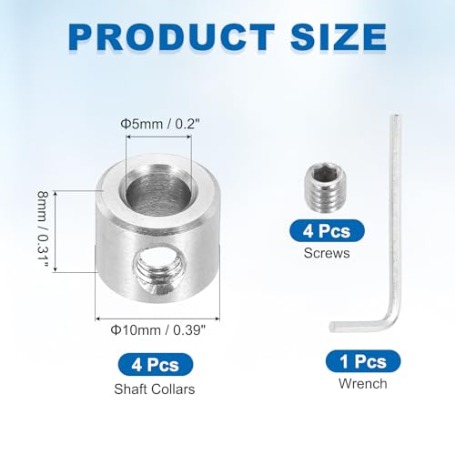 MECCANIXITY 4Pcs Shaft Collars 5mm Bore 1 Screw 10mm OD 8mm Thick - size: 5mm ID 10mm OD 8mm H with 1 Screw
