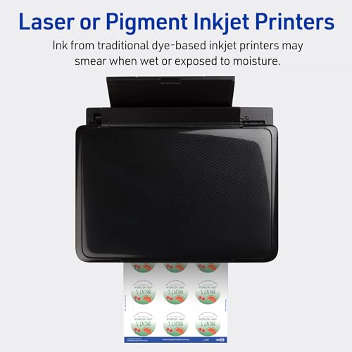 Avery Durable Waterproof Labels, Sure Feed Technology, 2" Diameter, Matte White, Laser/Pigment-Inkjet Printable, 96 Blank Labels, Great for Food Containers, Product Merchandising, and More (5657) - style: 96 labels