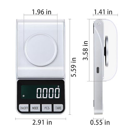 Rechargeable High Precision Digital Milligram Scale 100g/0.001g Jewelry Scale, Gram Scale, Pocket Scale, Food Scale for Powder Medicine, Gold, Gem, Reloading, with 50g Calibration Weigh