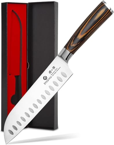 Imarku Santoku Knife 7 Inch Japanese Style Sharp Edge Design Kitchen Knife - color: Orange