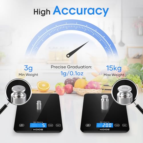 KOIOS 33lb Kitchen Scale 0.1oz Precision,Batteries & USB-C Charging(Black) - color: Black