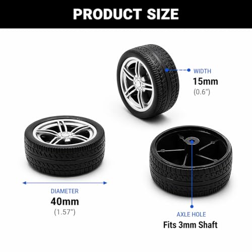10PCS Toy Car Wheels 40mm Rubber Tire Wheels with Metal Shaft for RC Car Truck DIY Model Toy Wheel Replacement Accessories (3X40mm) - style: 3X40mm