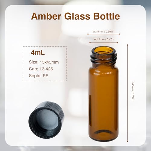 ALWSCI 1 Dram 4mL Amber Glass Vials with Screw Caps, 20 Pack - size: 4ml