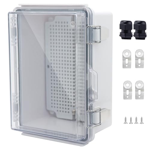 IP67 Waterproof Junction Box, ABS Plastic Electrical Enclosure with Stainless Steel Latch, Hinged Cover Electric Box with Mounting Plate, Wall Brackets & Cable Glands 175x125x90 - color: Clear, size: 6.9"x4.9"x3.5" Standard