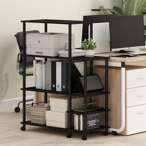 Furinno Turn-N-Tube 4-Tier Wide Toolless Multipurpose Printer Stand Display Storage Shelf with Wheels, Americano/Black - color: Americano/Black, size: 3-Tiers Storage (Large)