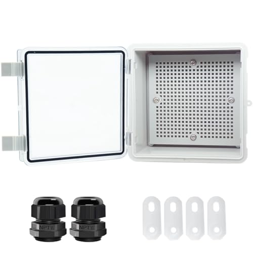 Junction Box, Hinged Clear Cover IP67 Waterproof ABS Project Box with 2 NPT 1/2" Cable Gland, Electrical Box Enclosure with Mounting Plate & Wall Bracket 5.9 x 5.9 x 3.5inch(150x150x90mm) - color: Transparent, size: 5.9"x5.9"x3.5"