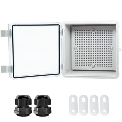 Junction Box, Hinged Clear Cover IP67 Waterproof ABS Project Box with 2 NPT 1/2" Cable Gland, Electrical Box Enclosure with Mounting Plate & Wall Bracket 5.9 x 5.9 x 3.5inch(150x150x90mm) - color: Transparent, size: 5.9"x5.9"x3.5"