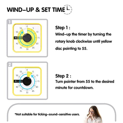 TWENTY5 SEVEN 7.5-Inch Visual Timer, Battery-Free 60-Minute Countdown Clock - color: Yellow