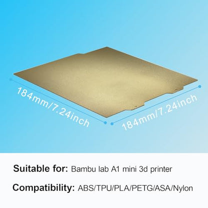 184x184mm Double-Sided PEI Build Plate, Textured Spring Steel Print Bed Compatible with Bambu Lab A1 Mini 3D Printer - size: 184x184mm