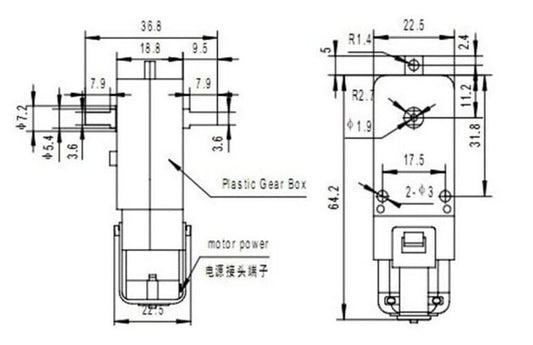 6pcs TT Motor DC Gearbox Motor Dual Shaft 200RPM DC 3-6V Gear Motor for DIY Smart Car Robot - color: TT Motor with wire