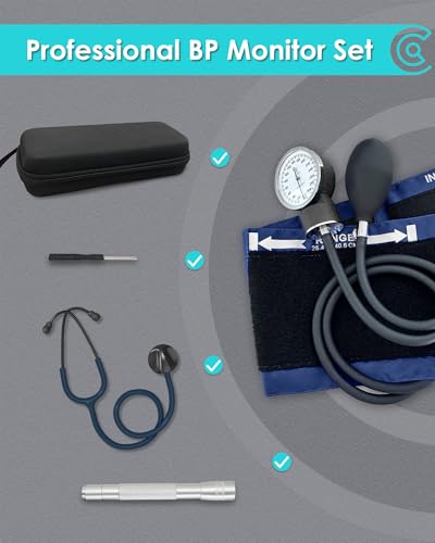 Single Head Stethoscope & Manual Blood Pressure Cuff Set for Nurses - color: Blue, style: With Premium Stethoscope Kit