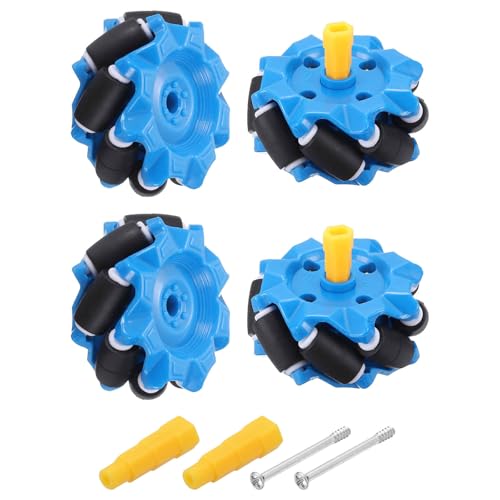 MECCANIXITY 2Set Mecanum Wheels Set with Hexagonal Universal Pins and Screws, 52mm / 2.05" ABS Rubber Omnidirectional Wheels for Smart Robot Car Parts DIY Models Accessories, Blue