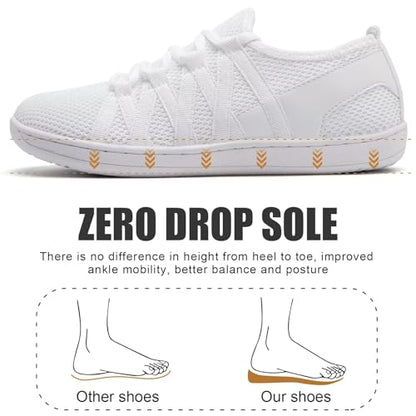 Linenghs Womens Barefoot Shoes Wide Width Toe Box Zero Drop Sneakers - color: B White, size: 9 Wide