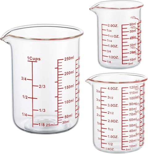 High Borosilicate Glass Measuring Cup Set - 60ml(2oz),120ml(4oz), 250ml(8oz) - Glass Measuring Beaker for Kitchen or Restaurant, laboratory, Easy to Read