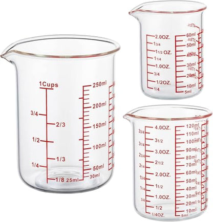 High Borosilicate Glass Measuring Cup Set - 60ml(2oz),120ml(4oz), 250ml(8oz) - Glass Measuring Beaker for Kitchen or Restaurant, laboratory, Easy to Read