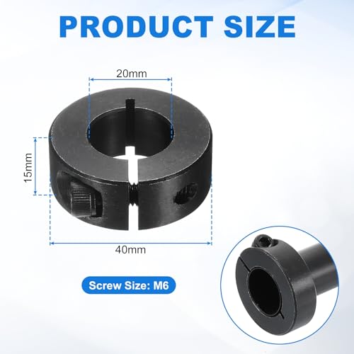 uxcell 2Pcs Single Split Shaft Collar, 20mm Bore One Piece Clamping Collar 40mm OD 15mm Thickness Black Oxide Lock Collar Clamp with Set Screws (1045 Steel) - size: 20mm x 40mm x 15mm