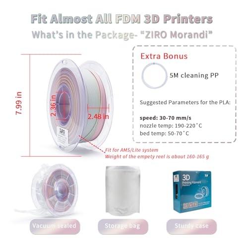 ZIRO PLA Filament 1.75mm, Matte Fast Color Change,1kg Spool, Morandi - color: Morandi(matte)
