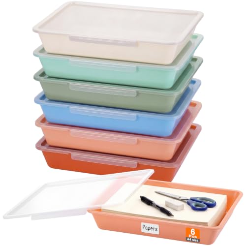 Tinlade 6 Pcs Classroom Paper Storage Bins with Lids, 13x10, Boho - color: Boho