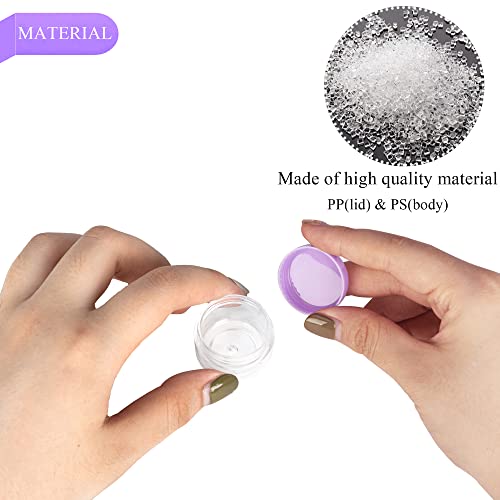 25PCS 5 Gram Sample Containers, 5ml Empty Jars with Lids, Small Cosmetic Containers, Mini Sample Jars with 2PCS Mini Spatulas for Make Up, Oils, Lotion, Powder, Paint, Jewelry, Lip Balms(Purple Lid) - color: Purple, size: 25 Count