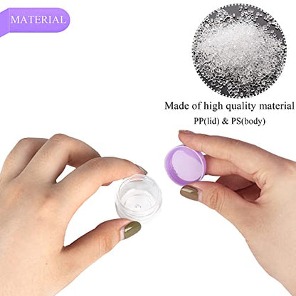25PCS 5 Gram Sample Containers, 5ml Empty Jars with Lids, Small Cosmetic Containers, Mini Sample Jars with 2PCS Mini Spatulas for Make Up, Oils, Lotion, Powder, Paint, Jewelry, Lip Balms(Purple Lid) - color: Purple, size: 25 Count