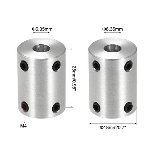 uxcell 1/4 Inch to 1/4 Inch Bore Rigid Coupling Set Screw L25XD18 Aluminum Alloy,Shaft Coupler Connector for 3D Printers, Motor Accessories,4pcs - size: 6.35mm to 6.35mm