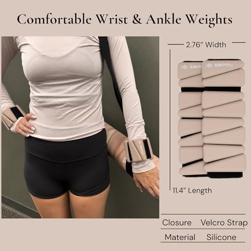 Wrist & Ankle Weights for Women – 2 lb Total, 1 lb Each | Weighted Bangles - color: Almond