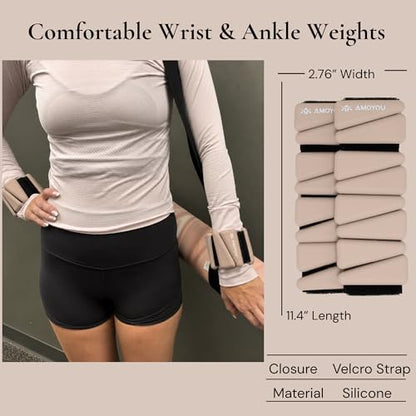 Wrist & Ankle Weights for Women – 2 lb Total, 1 lb Each | Weighted Bangles - color: Almond