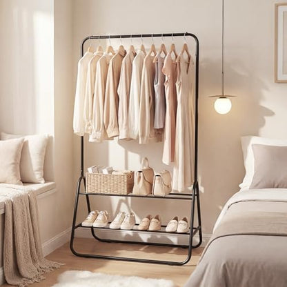 GIANTEX Heavy Duty Clothes Rack, Metal Garment Rack with Storage Shelves - color: Black