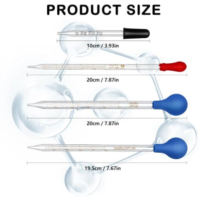 Artcome 17PC Glass Dropper Set - Pipettes Graduated Lab Dropper (1ml 3ml 5ml 10ml), Glass Stir Rods - Borosilicate Glass, Clear Scales for Essential Oils, Science Experiments, Liquid Transfer - size: 17 pcs