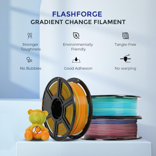 FLASHFORGE 3D Printer Filament Gradient Color Change PLA Filament 1.75mm, 1KG Spool (2.2lbs), Dimensional Accuracy +/- 0.02mm, Better Tenacity & No Knotting 3D Printing Filament (Green & Orange) - color: Green & Orange, size: PLA