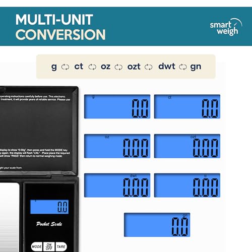 Smart Weigh Precision Pocket Gram Scale, 200g x 0.01g, ct, DWT & ozt Units - size: 200g / 0.01g