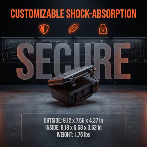 MEIJIA Portable All Weather IP67 Waterproof Protective Case,Hard Camera Case,Dry Case with Customized Foam,Fit Use of Drones,Camera,Equipments,Elegant Black (9.17inch x 7.56inch x4.33inch) - size: 9.17" x 7.56" x 4.33"