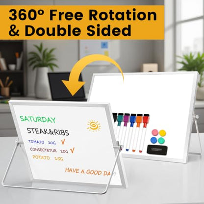 Desktop Whiteboard with Stand, 16" x 12" Double-Sided Dry Erase Board with Stand, Portable Stand White Board for Office, Home, Kitchen - size: 12"W x 16"H