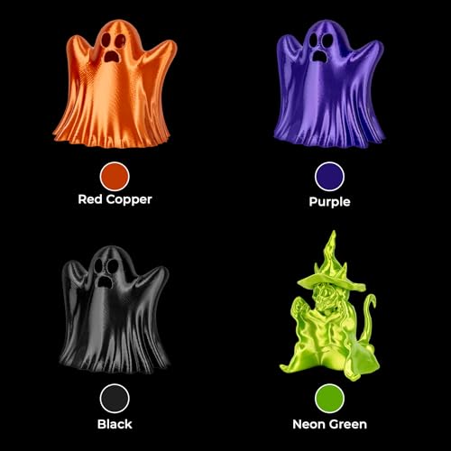 AMOLEN PLA 3D Printer Filament Silk PLA Filament 1.75mm Silk Filament Pack Black/Red Copper/Purple/Neon Green 3D Printing Filament Bundle for Holiday 3D Printing, 200gX 4 Spools - color: Black/Purple/Red Copper/Neon Green