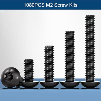 1080PCS M2 Screw Assortment Kit, M2x4/6/8/10/12/16/20/25mm M2 Screw Kits - size: M2
