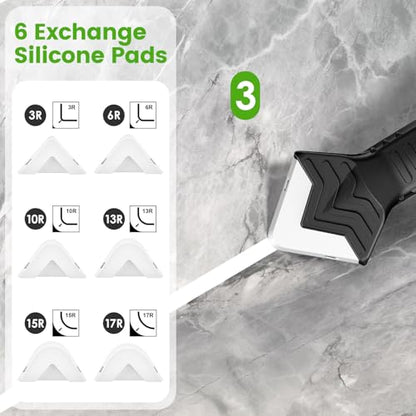 Silicone Caulking Tool, 5 in 1 Caulking Sealant Finishing Tool with Grout Scraper, 6 Exchange Silicone Pads, Adhesive Residue Scraper Seam Repair Kit for Kitchen Bathroom (White) - color: White