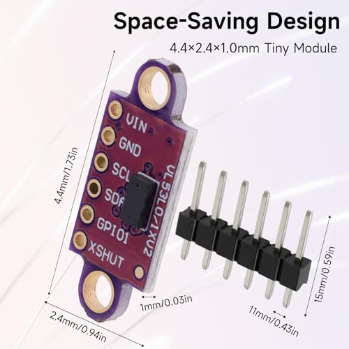 5 Pcs VL53L0X Lidar Sensor 2m Range High Precision Single-Point Distance Sensor GY-VL53L0XV2 Compact Lightweight ToF Module with I2C Interface for Arduino Raspberry Pi Robot IoT Projects Smart Homes - color: Purple